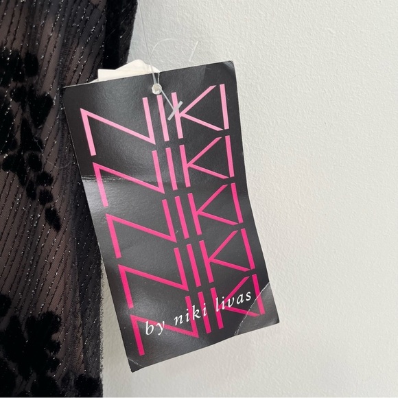 Vintage Y2K Niki Livas black burnout velvet maxi dress formal open back bias cut - Picture 5 of 14